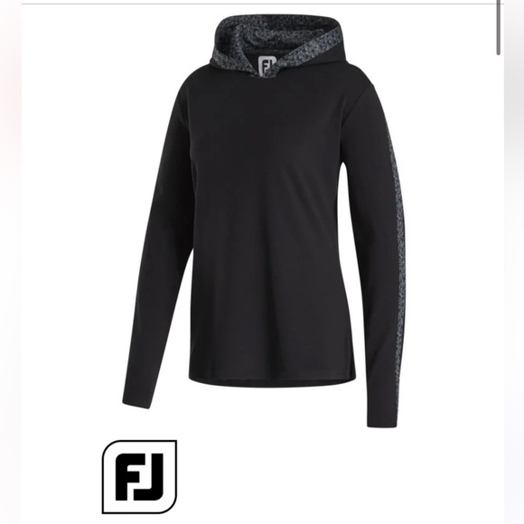 FootJoy Golf Spot Print Trim Hoodie Black Lightweight Shirt Small - Picture 1 of 8